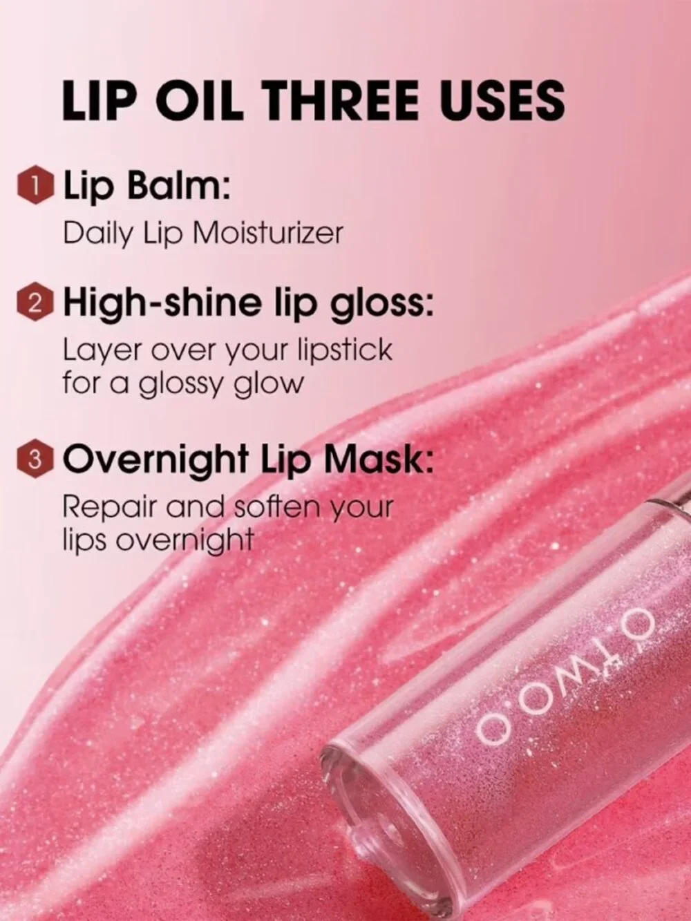 O.TWO.O Hydrating Lip Oil Gloss – Moisturizing Lip Care, Glossy Finish, Cherry